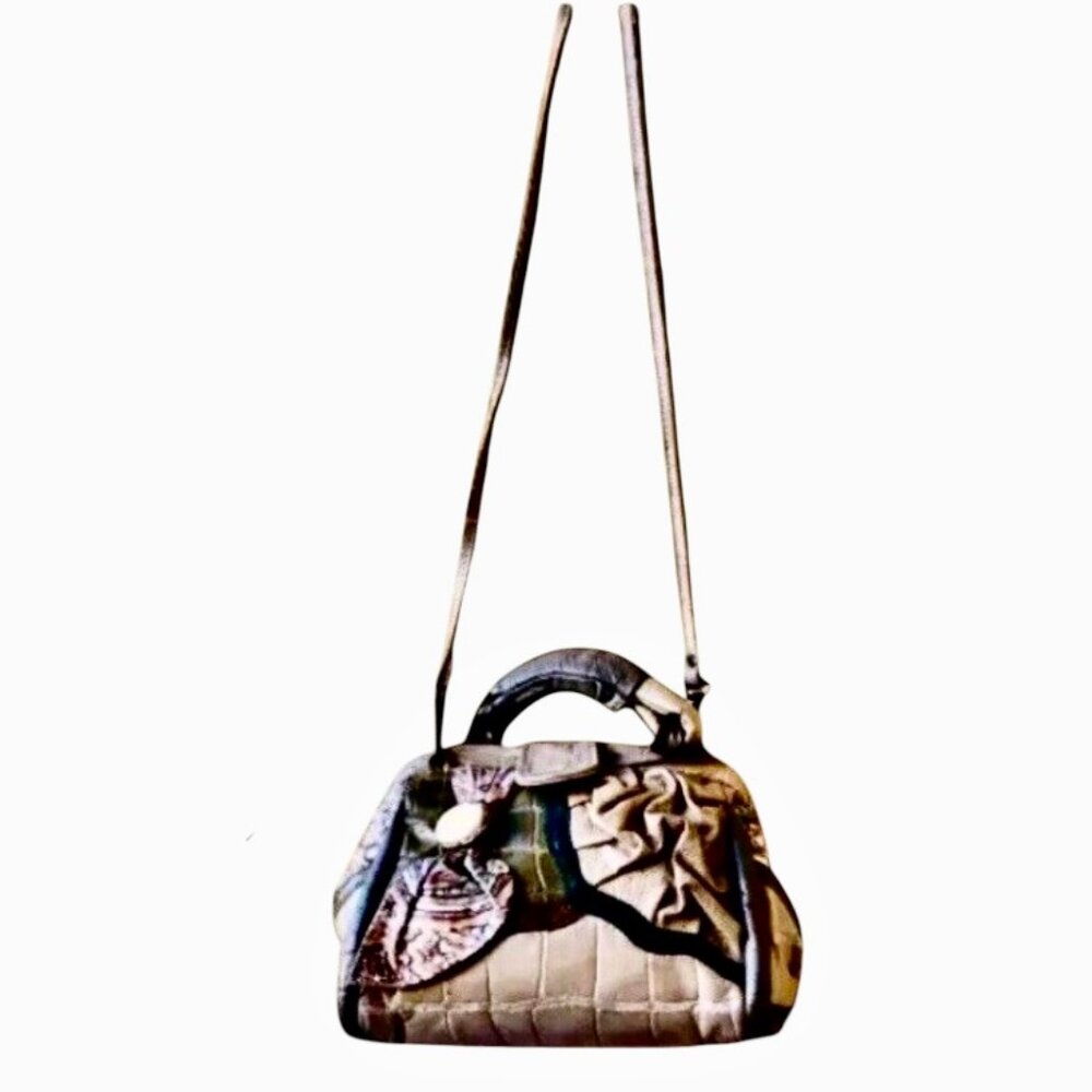 Vintage Leather Handbag Croc Reptile Print Hand Carry Removable Crossbody